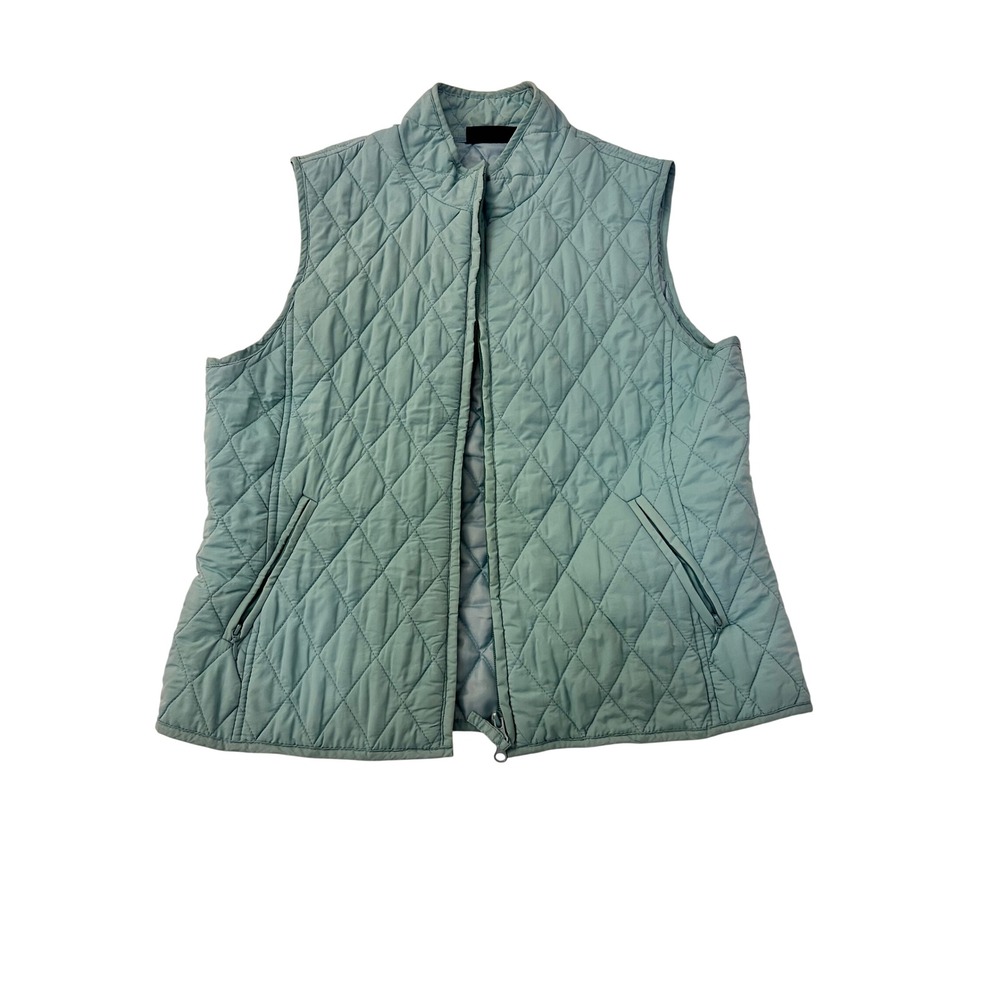 Relativity Womens Quilted Vest Sage Green Diamond Stitch Mock Neck Zip Large